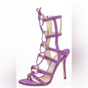 Jimmy Choo Purple Suede Meddle Cage Lace-up Sandals Size 38.5